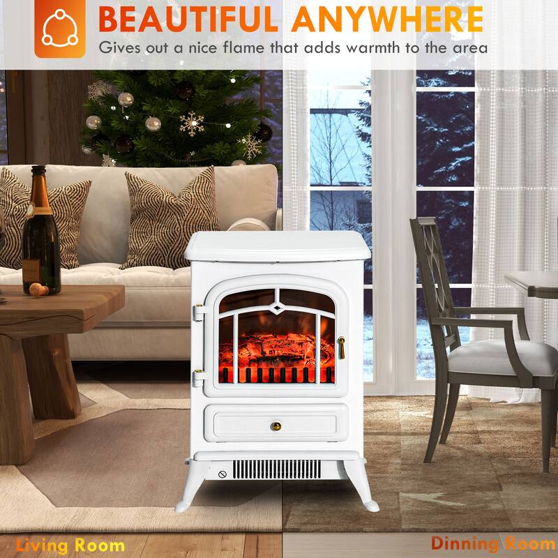 22" Freestanding Electric Fireplace Stove with LED Flames, 750W/1500W Heater, Overheat Protection, Portable Design