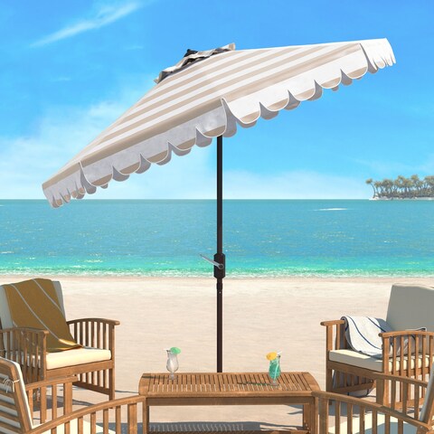 SAFAVIEH Maui Single Scallop Striped 9 Ft Beige/ White Crank Umbrella