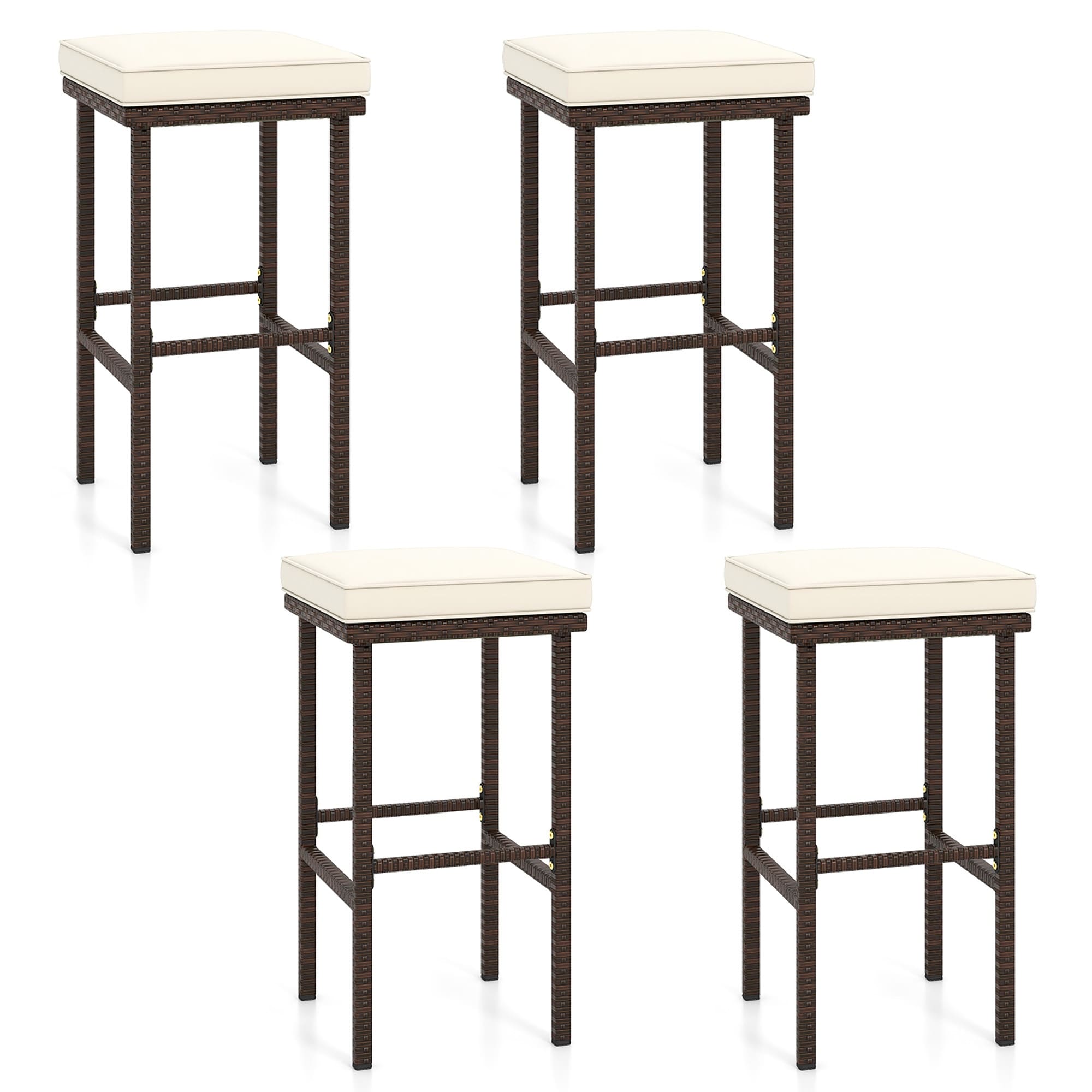 Gymax Wicker Bar Stools Set of 4 w/ Removable Seat Cushions Footrest