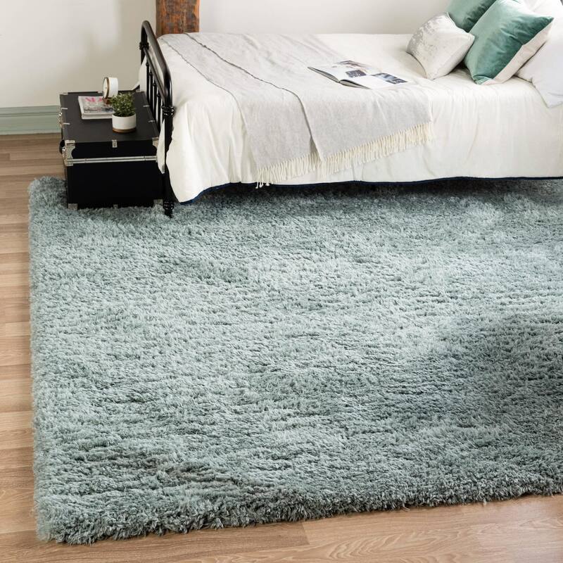 Shag Arum Shag Collection Area Rug - 8' Square - Slate Blue