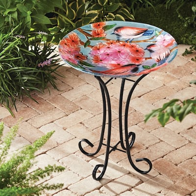 Teamson Home 17.8" Fusion Glass Birdbath with Metal Stand