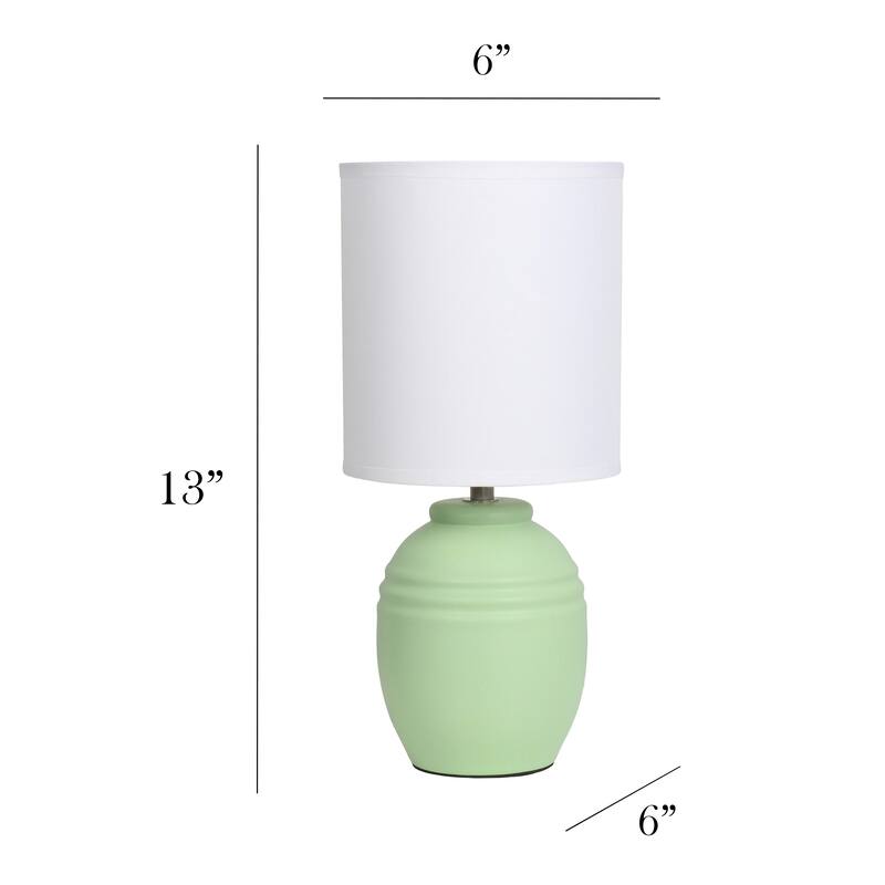 Ceramic Mini Jar Table Lamp with Fabric Drum Shade for Bedroom, Living Room - 6 x 6 x 13 in. (L x W x H)