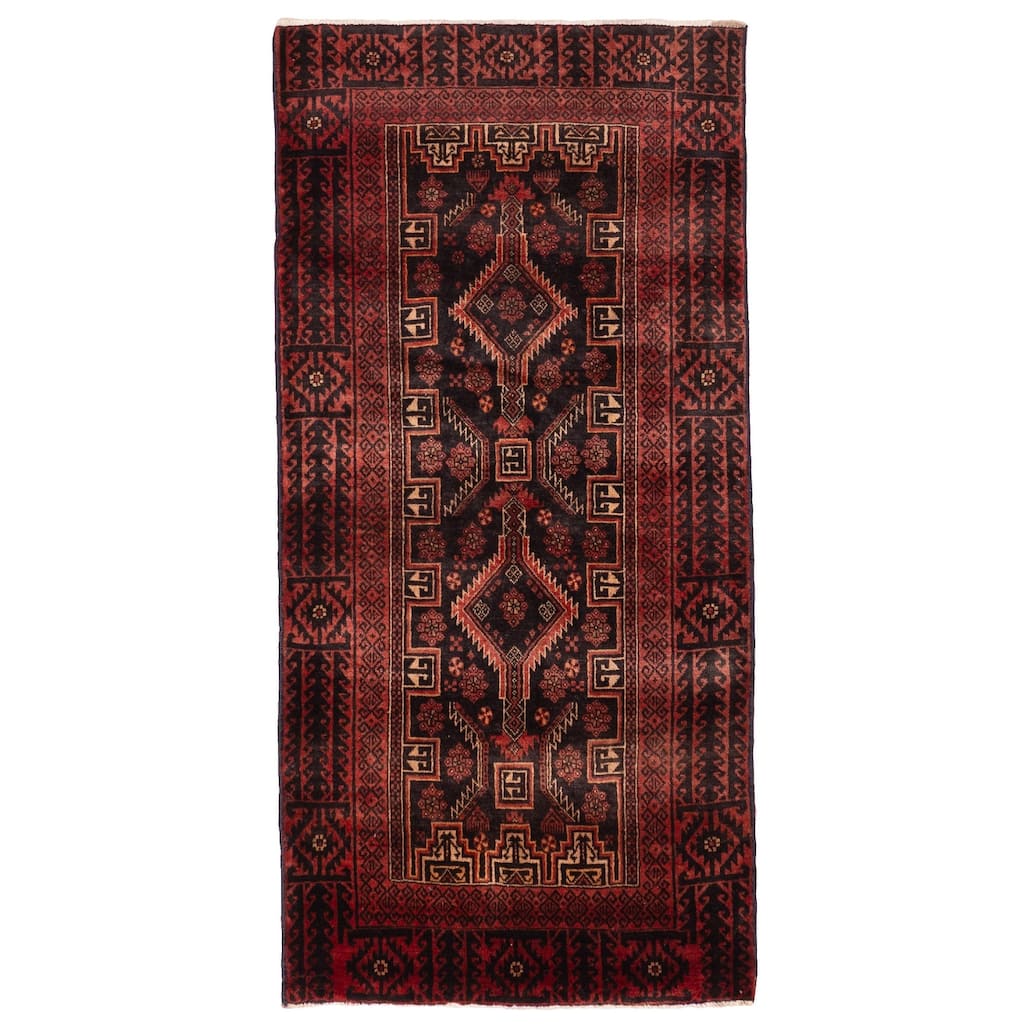 ECARPETGALLERY Hand-knotted Baluch Black, Red Wool Rug - 2'10 x 5'10