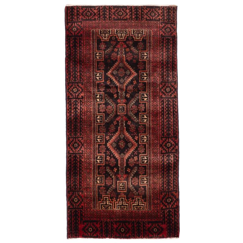 ECARPETGALLERY Hand-knotted Baluch Black, Red Wool Rug - 2'10 x 5'10