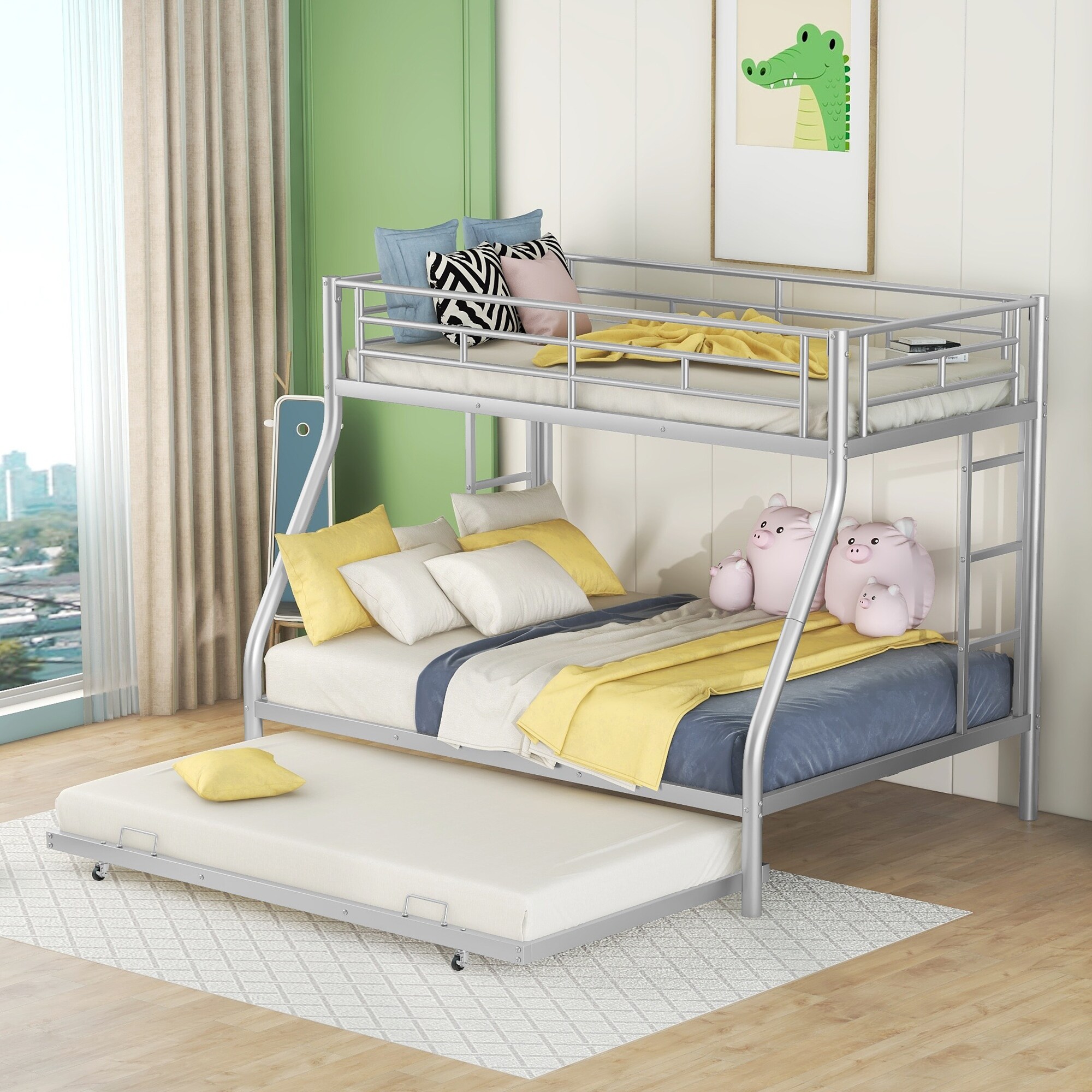 Metal twin over full bunk bed with trundle 2025
