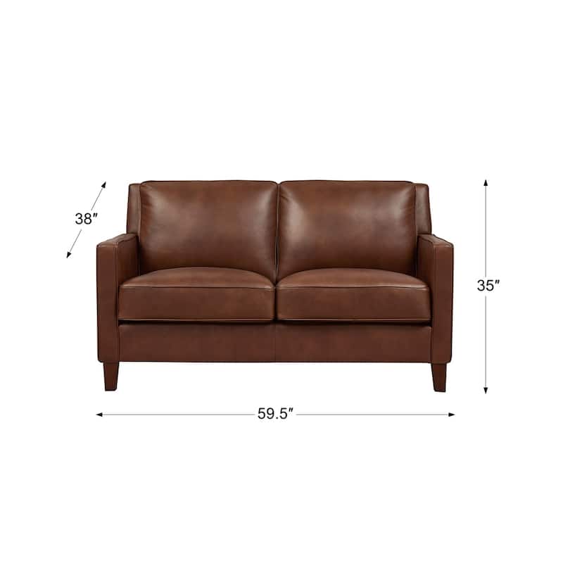 Hydeline Ashby Top Grain Leather Loveseat With Feather, Memory Foam and Springs