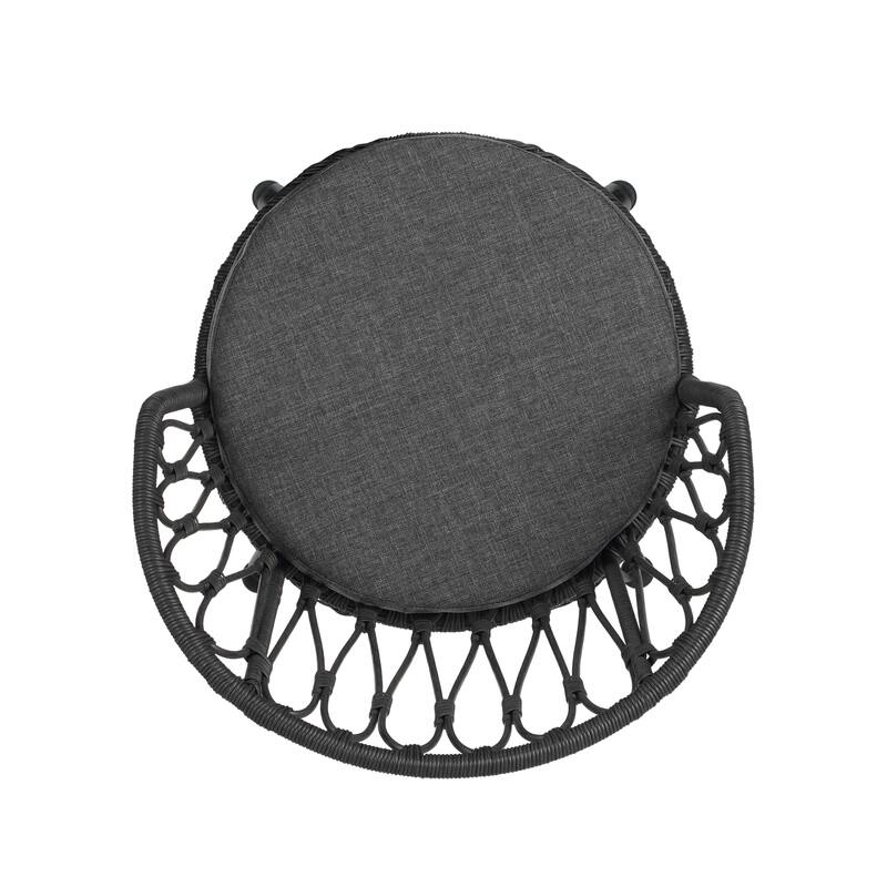 Roomfitters Set of 2 Boho Industrial Wicker Dining Chairs with Water-Resistant Cushions, Gray Rattan and Iron Hairpin Legs, Gray