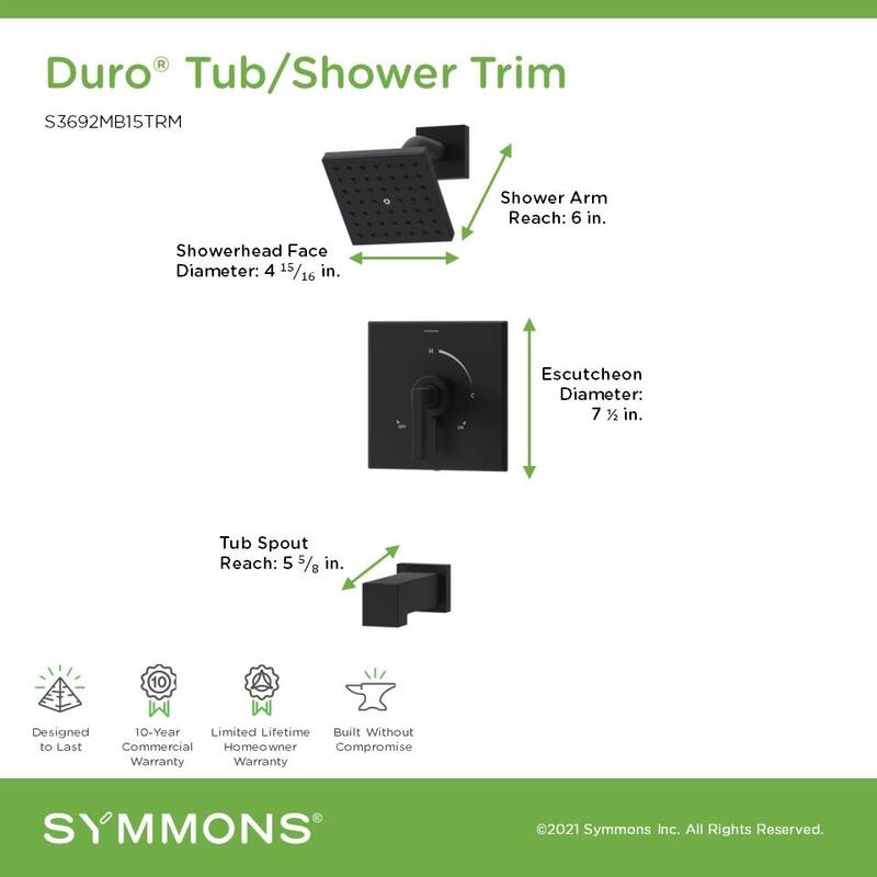 Symmons S369215TRM Duro HydroMersion Tub and Shower Trim Package with