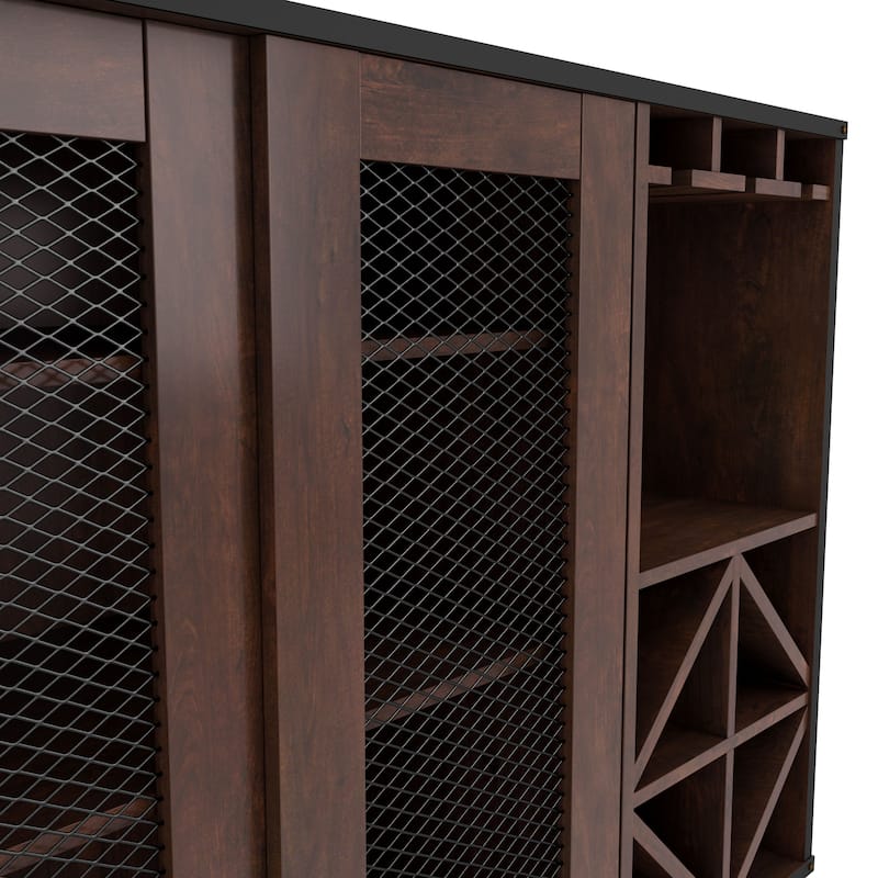 Furniture of America Hury Modern Walnut 47-inch 3-shelf Dining Buffet, Walnut Dining Sideboard with Wine Storage