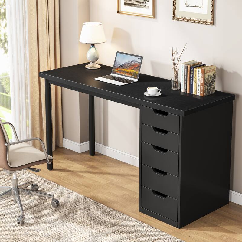 PC/Computer Desk with 5 Reversible Drawers, Home Office Desk with Storage, Laptop Desk Study Writing Table Workstation