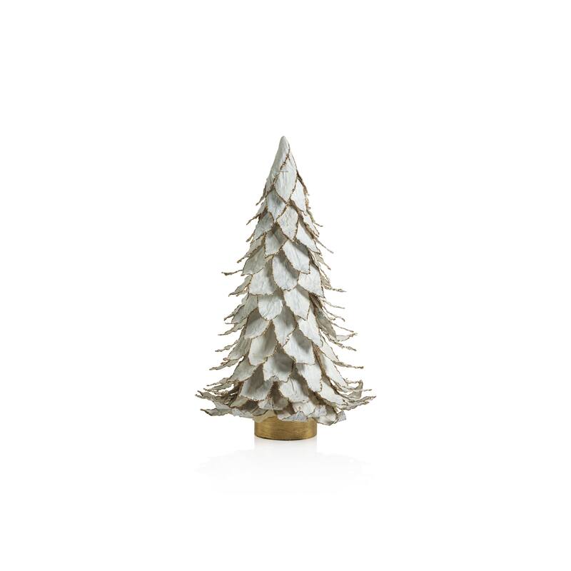 White Natural Leaf Christmas Tabletop Tree with Gold Trim, 15.5"