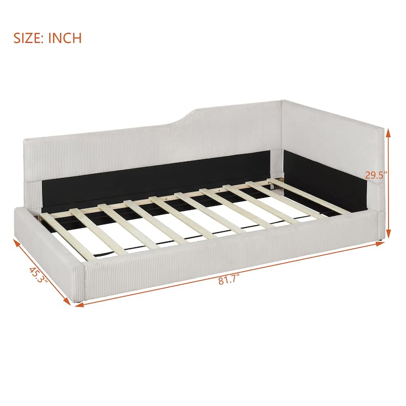 Full Size L-Shaped Upholstered Daybed with Corduroy Fabric, Modern Design, Spacious Seating, and Sturdy Construction