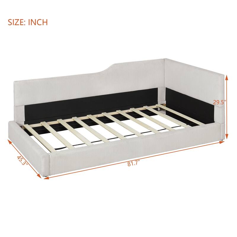 Twin Size L-Shaped Corduroy Daybed, Upholstered with Solid MDF Frame, Stylish Seating