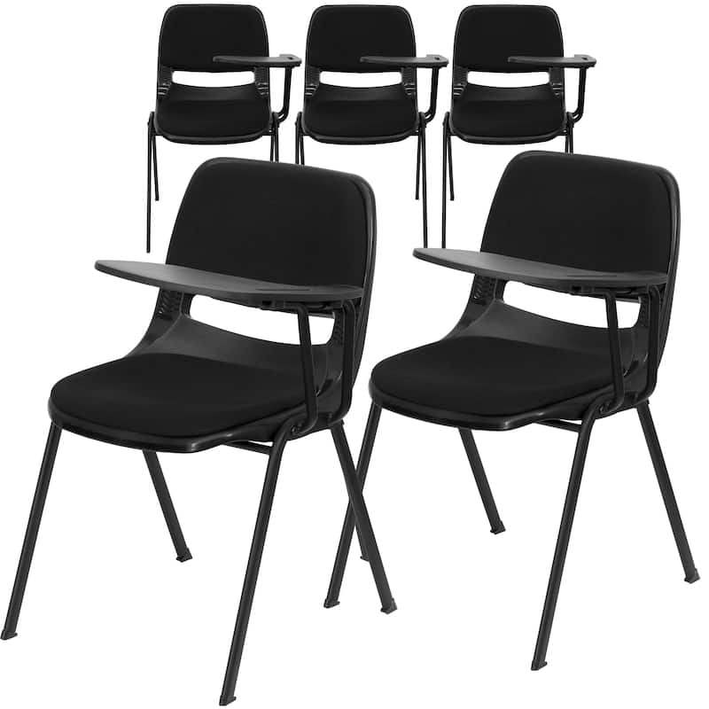 5 Pack Padded Ergonomic Shell Chair with Left Handed Flip-Up Tablet Arm - Black