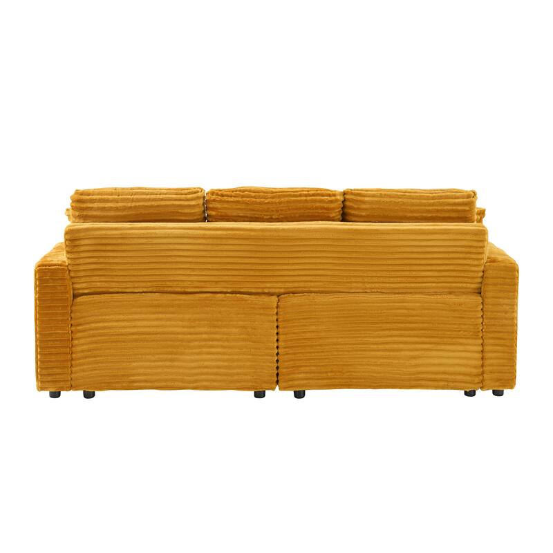 80-inch Orange Corduroy Pull-out Sofa with Foldable Reclining Function