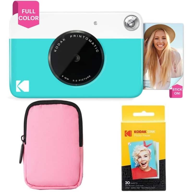 Kodak Printomatic 5MP Instant Print Camera, Case & Zink Photo Paper (20 Sheets) Bundle - N/A - Blue