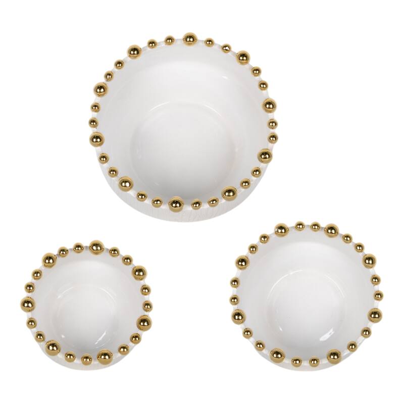 Ceramic Bowls Beaded Edge Elegant Craft Accent (Set of 3) - 4/5" White - 10" x 10" x 5"