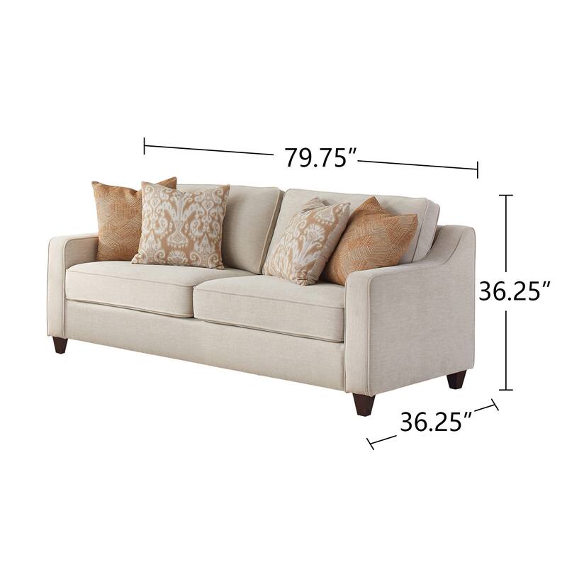 Fabric Upholstered Sofa Set with Cushion Back and Wood Legs in Beige