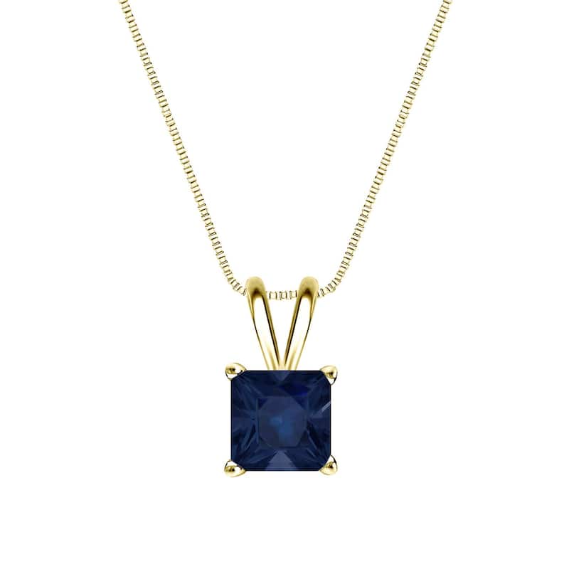 Auriya 14k Gold 3/4ct Princess-cut Sapphire Solitaire Necklace - Yellow