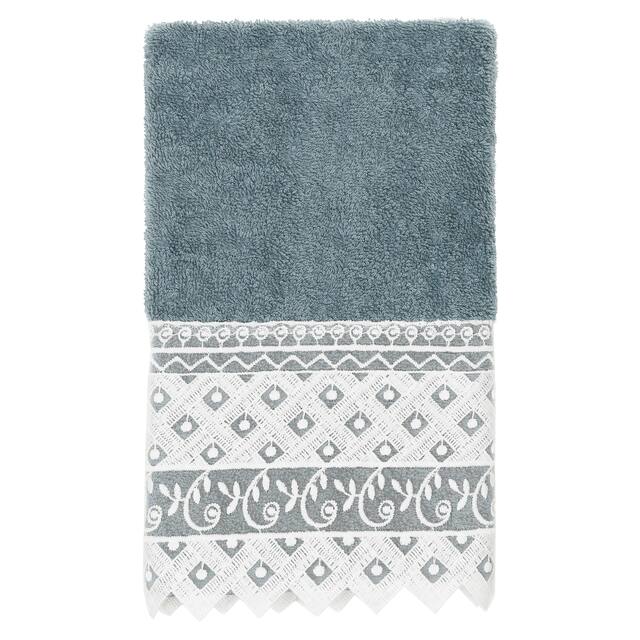 Authentic Hotel and Spa 100% Turkish Cotton Aiden White Lace Embellished Hand Towel - Teal