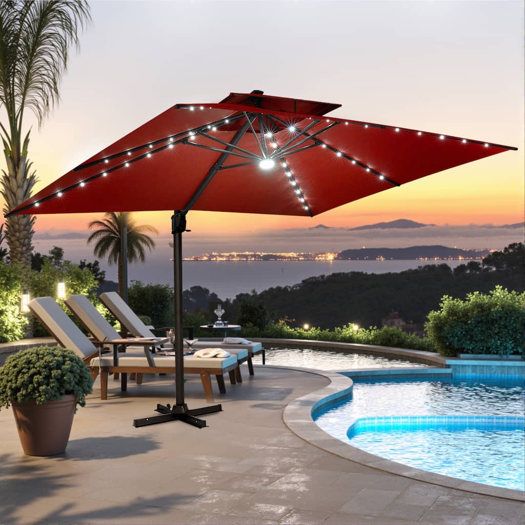 Pellebant 10 x 13FT Outdoor Patio Cantilever-Offest Umbrella Solar LED Lighted