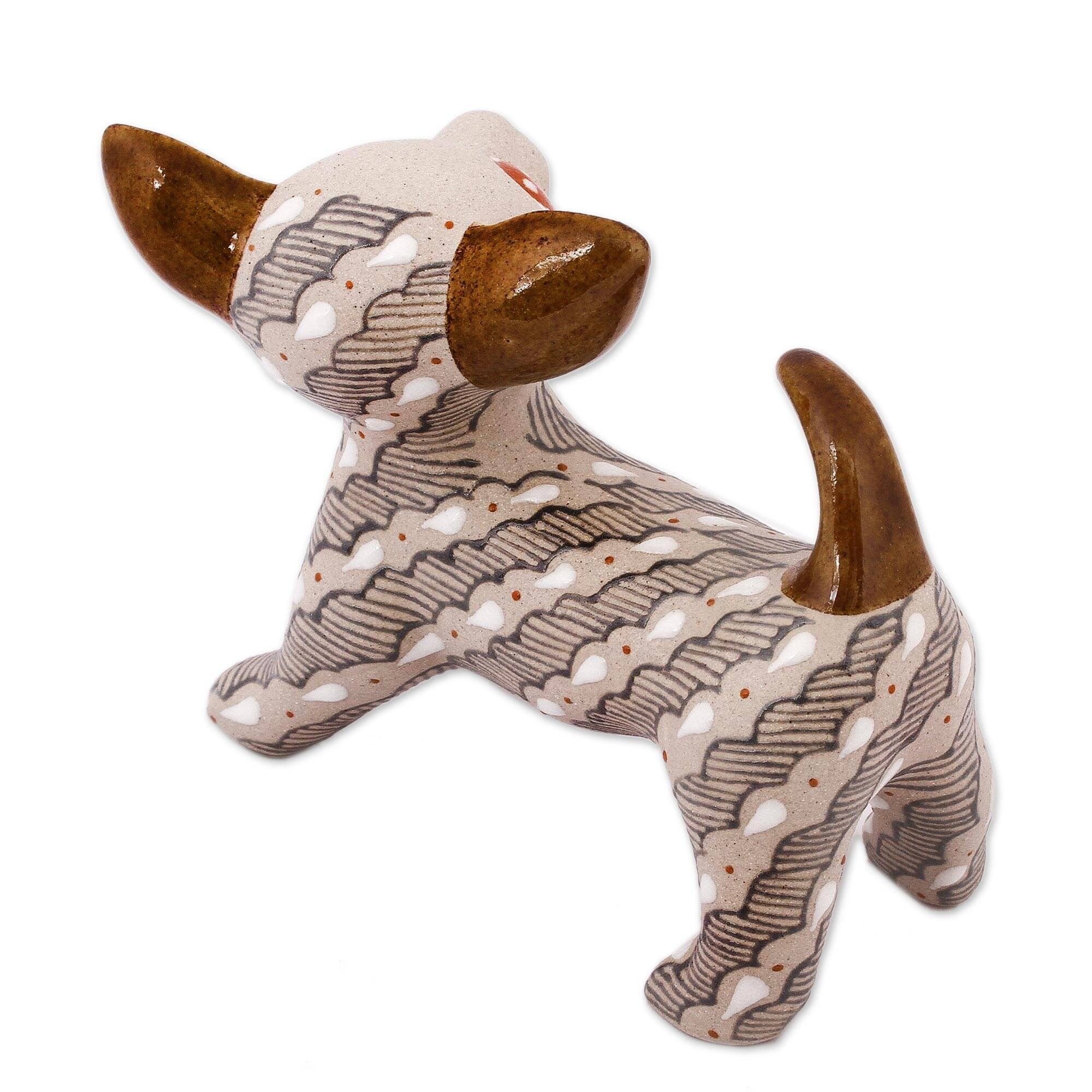 NOVICA Handmade Cheerful Chihuahua Ceramic Figurine (Mexico) - 4.1