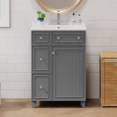 Roomfitters 24" Bathroom Vanity Cabinet with Ceramic Sink, 2 Drawers, 1 Soft-Close Door