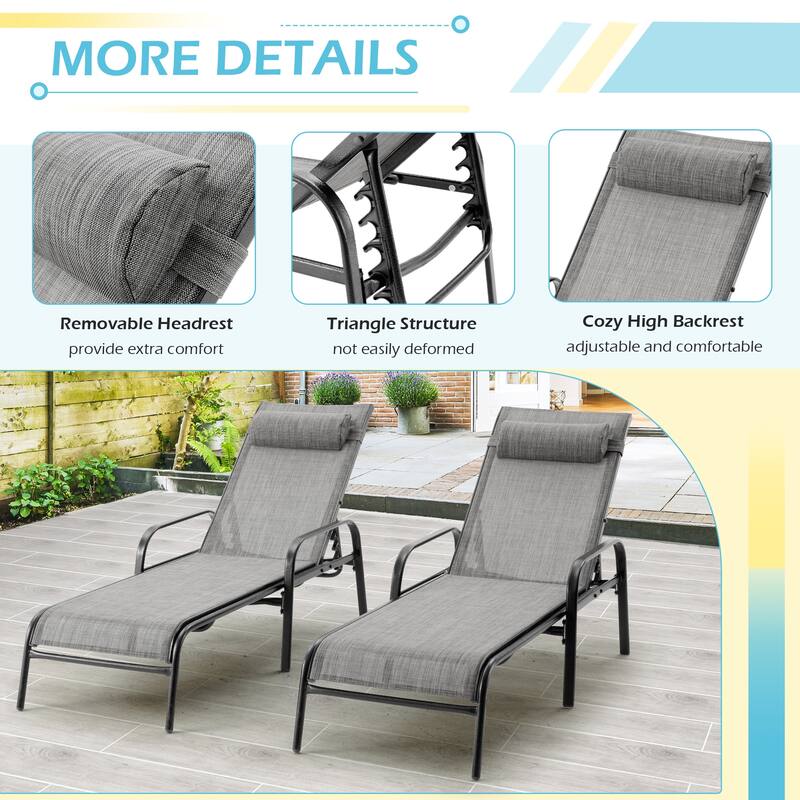 EROMMY Outdoor Patio Lounge Chair, Adjustable Recliner Outdoor Lounge Chairs, Multiple Colors Available