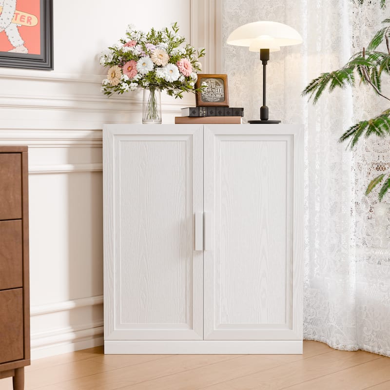 36"H Corner Sideboard Cabinet Free-Standing Corner Storage Organizer - White