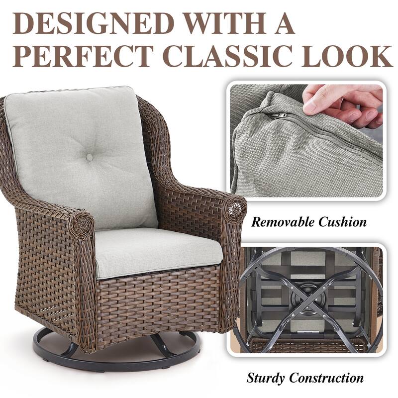 2 Piece Outdoor Swivel Chairs with Cushion