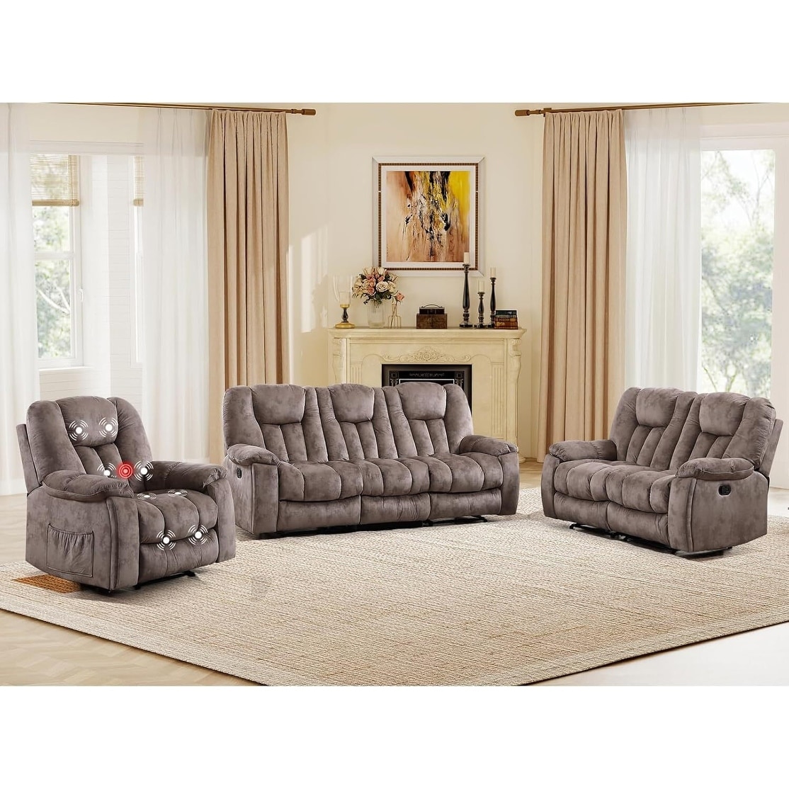 Recliner Sofa Furniture Manual Recliner Loveseat 3 Seat Reclining Couch for Living Room