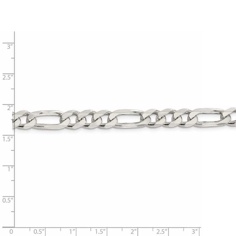 Curata 925 Sterling Silver Solid 8mm Pave Flat Figaro Chain for Men