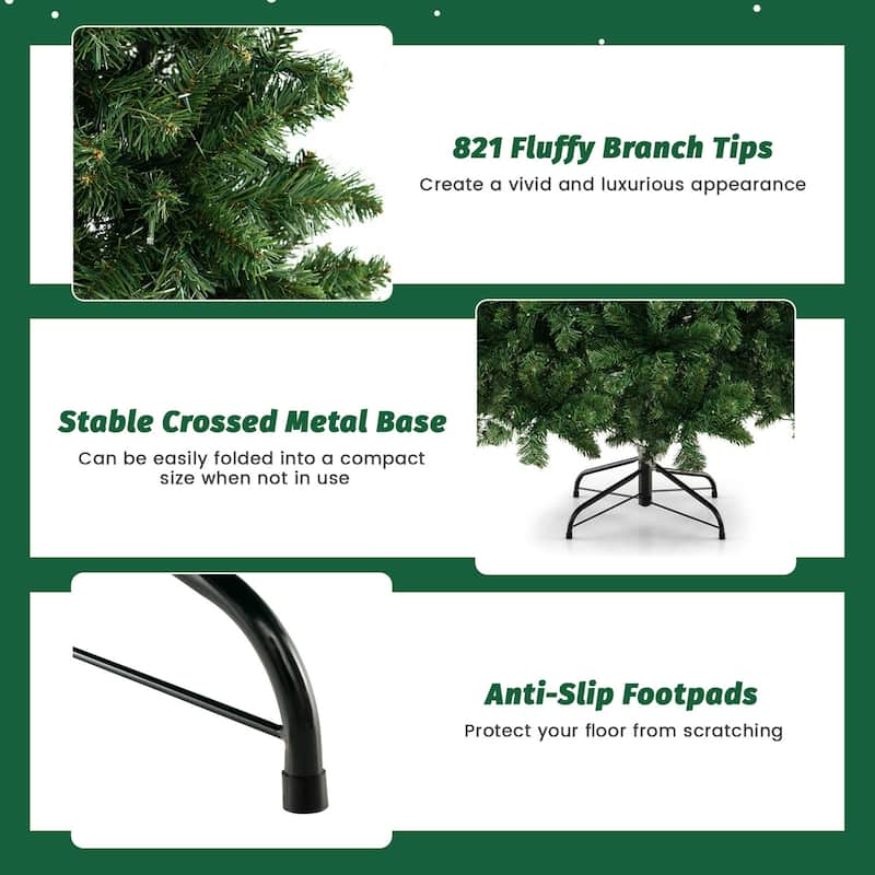 Gymax 6/7/8 FT Pre-Lit Artificial Christmas Tree Hinged Xmas Tree w/