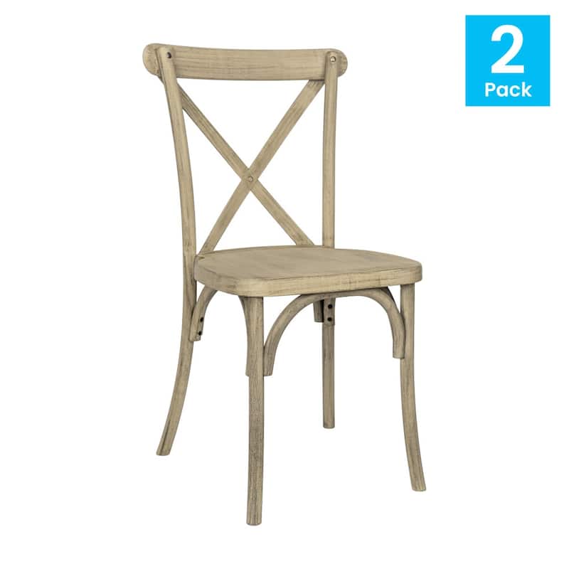 2PK Indoor/Outdoor Commercial Grade Wood Look Resin Cross Back Chair - 19.25"W x 19.75"D x 35.25"H