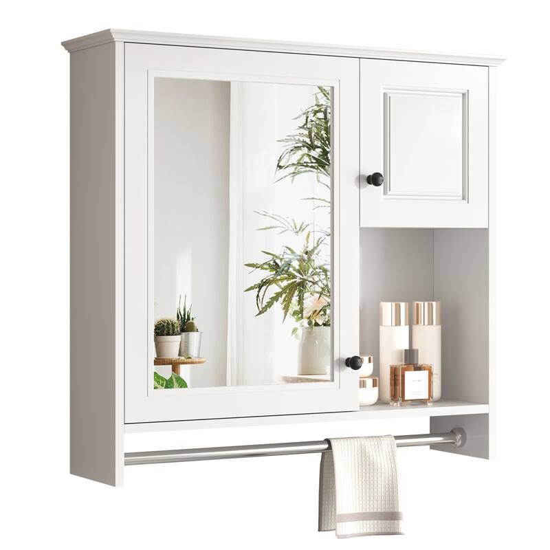 Roomfitters 30" Wall Cabinet with Mirror, Medicine Cabinet with 2 Shelves, Over Toilet Bathroom Storage Unit, White