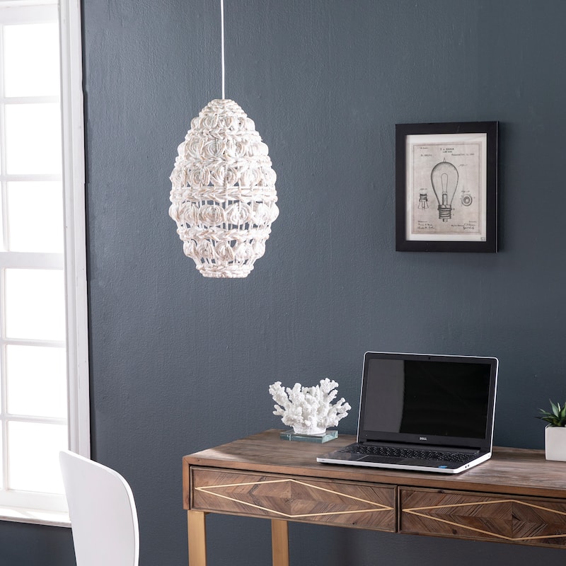 SEI Furniture Romany Coastal White Woven Fiber Pendant Shade