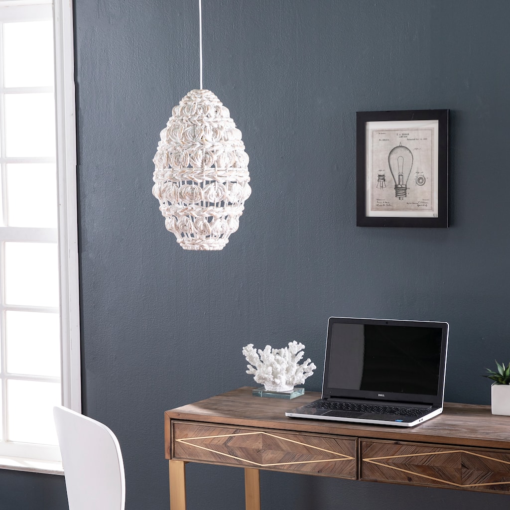 SEI Furniture Romany Coastal White Woven Fiber Pendant Shade
