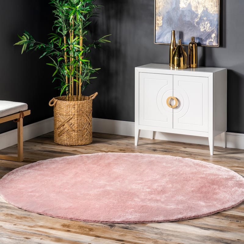 Nuloom Loni SuperiorWash Solid Machine Washable Shag Area Rug - 4' Round - Pink - Round