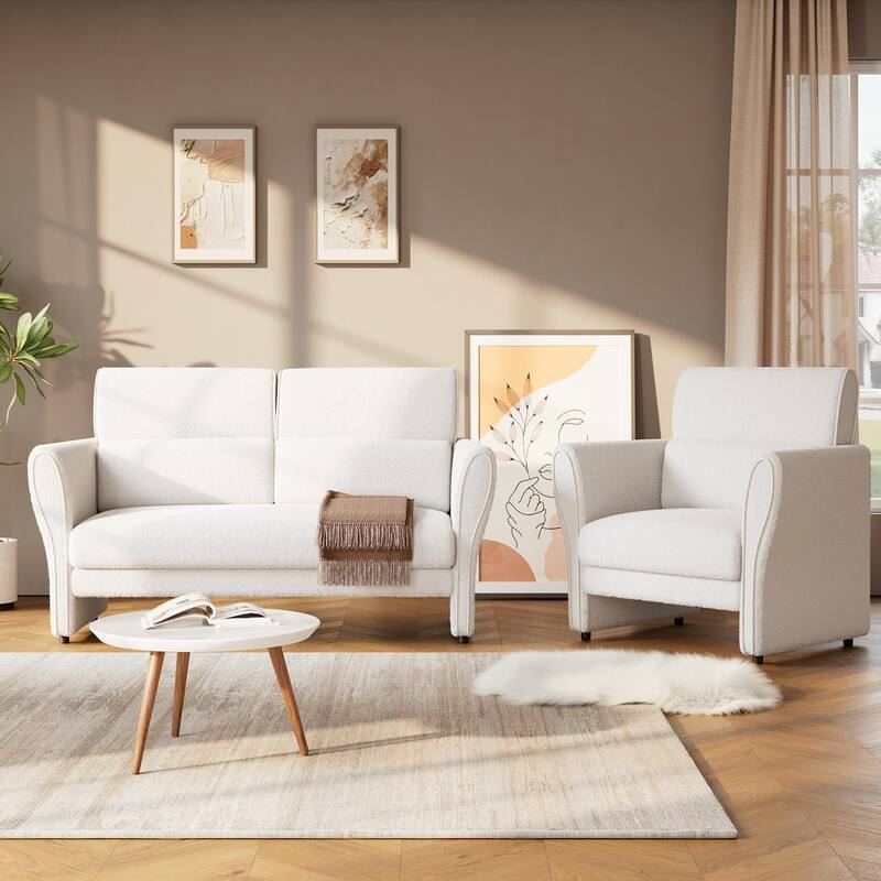 Modern Beige Couch, 57 Inch Deep Seat Loveseat Sofa with 2 Removable Lumbar Pillows, High Backrest