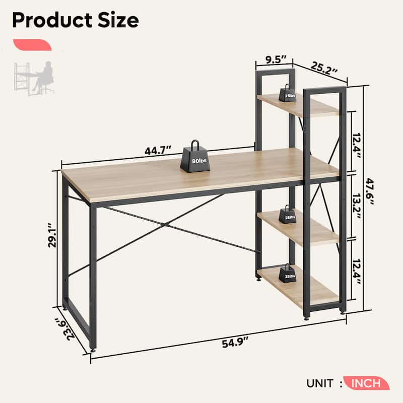 Computer Desk Home Office Computer Desk with 4 Shelves & Hooks