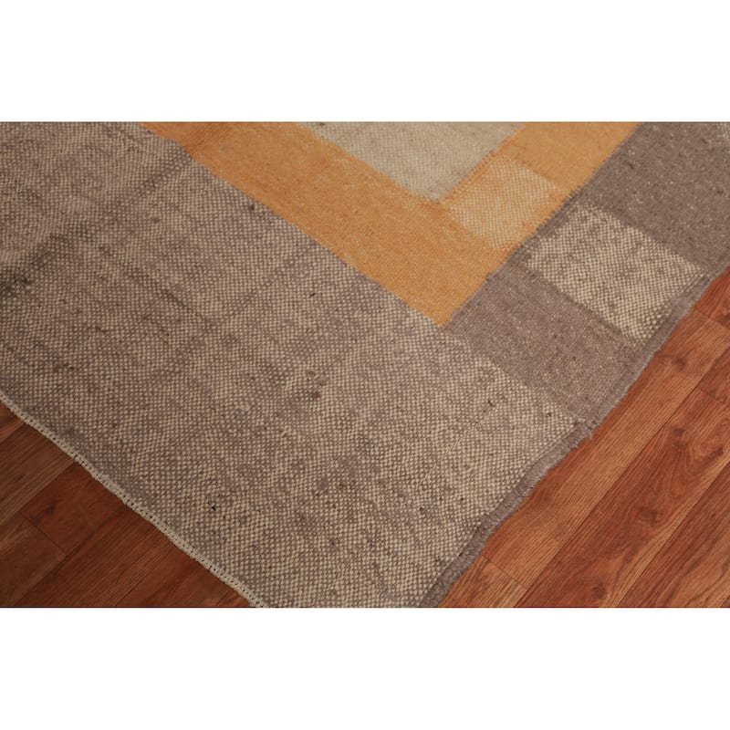 Hand Woven Oriental 100% Jute Carpet Southwestern Modern Brown Kilim Area Rug - 12' 1'' X 9' 5''