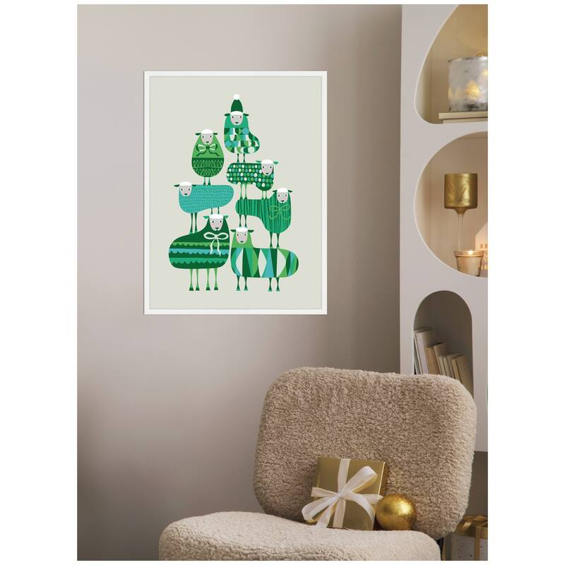 Kate and Laurel Framed Canvas Christmas Sheep by Rachel Lee