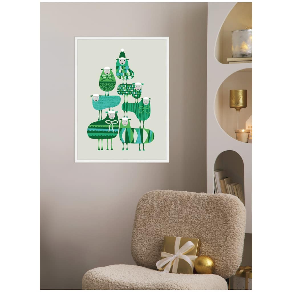 Kate and Laurel Framed Canvas Christmas Sheep by Rachel Lee