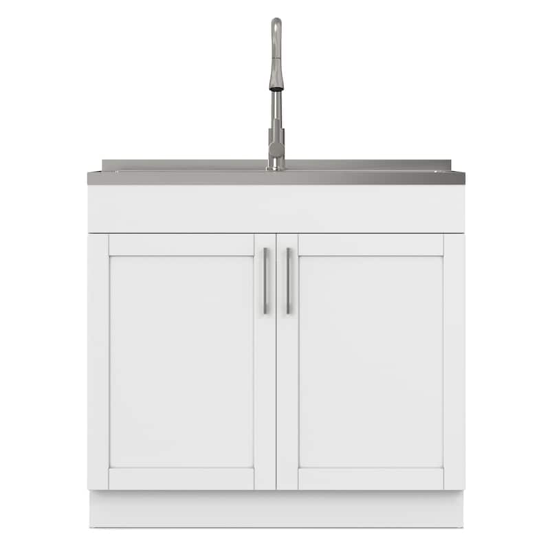 WYNDENHALL Marina Transitional Laundry Cabinet with Faucet and Stainless Steel Sink