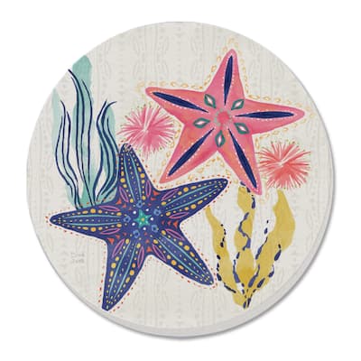 Colorful Starfish 4 Pack Absorbent Stone Coaster with Protective Cork Backing Made in The USA 4" Round, Easily Wipes Clean