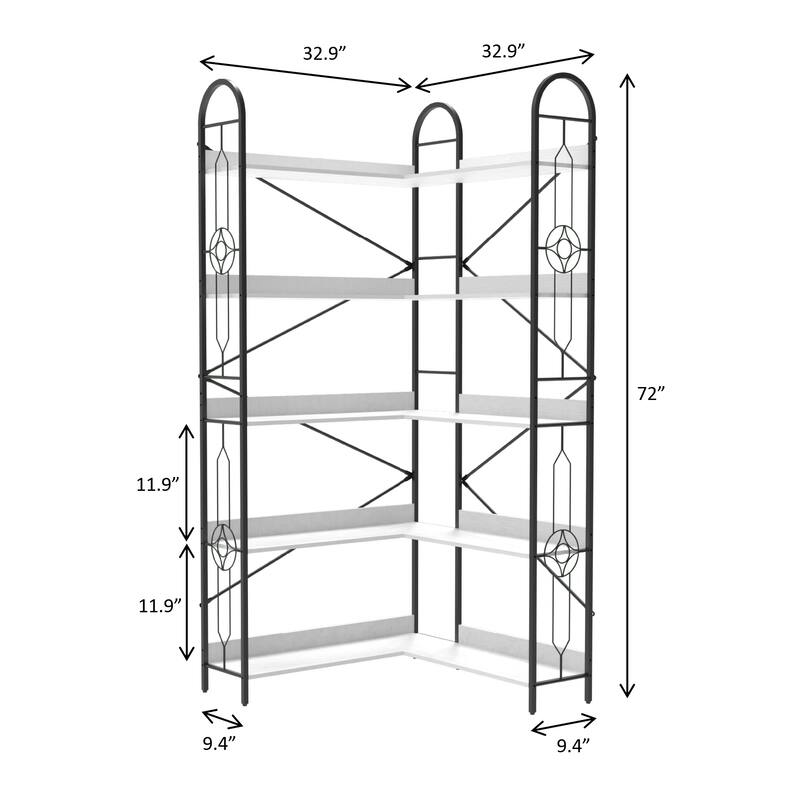 5-Tier Bookshelf, Industrial Style Corner Bookcase, Thickened Frame