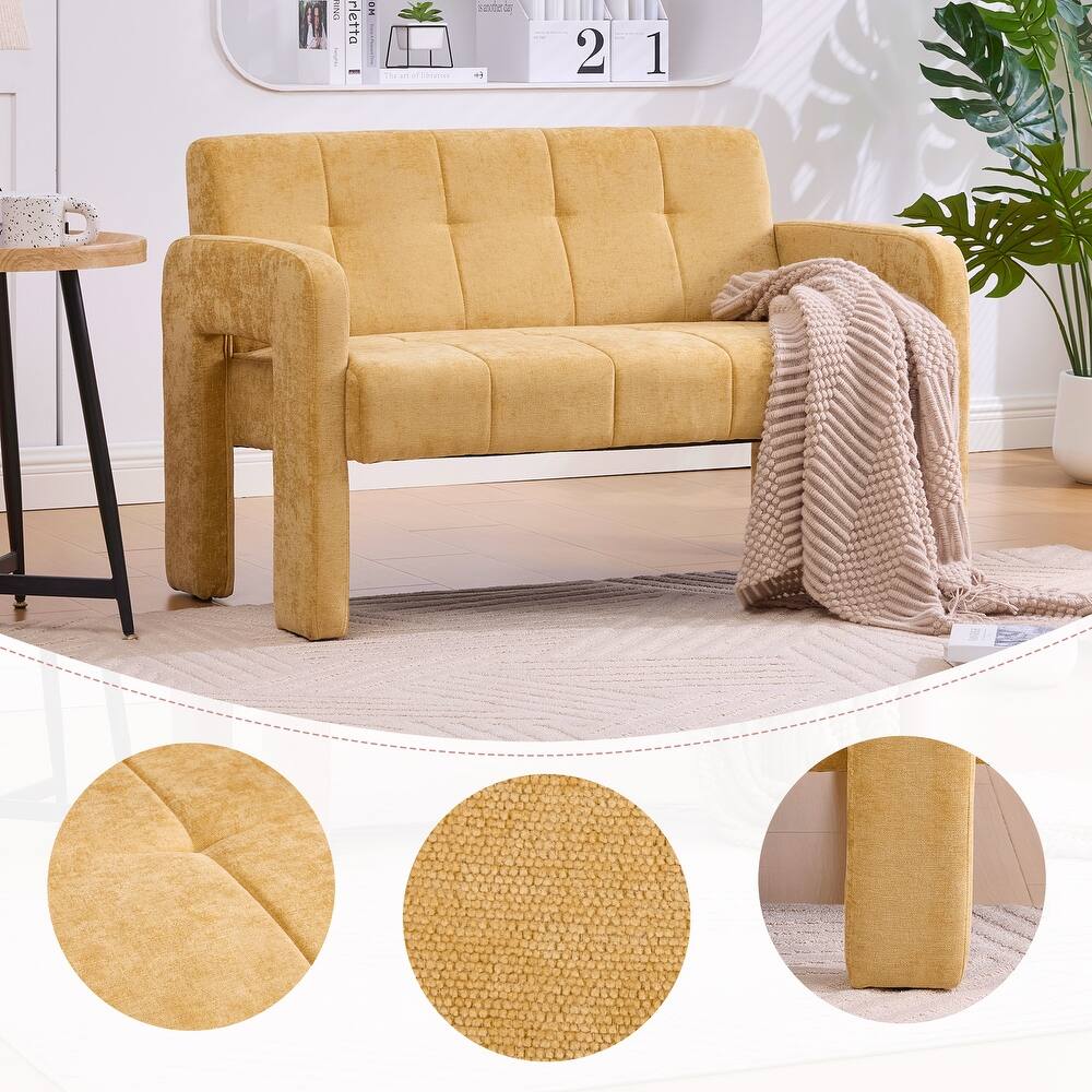 HOMEFUN Chenille Upholstered Tufted Comfortable Wood Frame Loveseats Sofa with Dual Armrests
