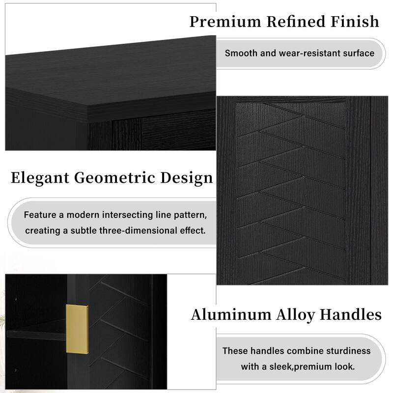 4 Doors Storage Sideboard with Open Shelf and 2-Tiers Adjustable Shelves, Multi Functional Buffet with 2 Side Hooks