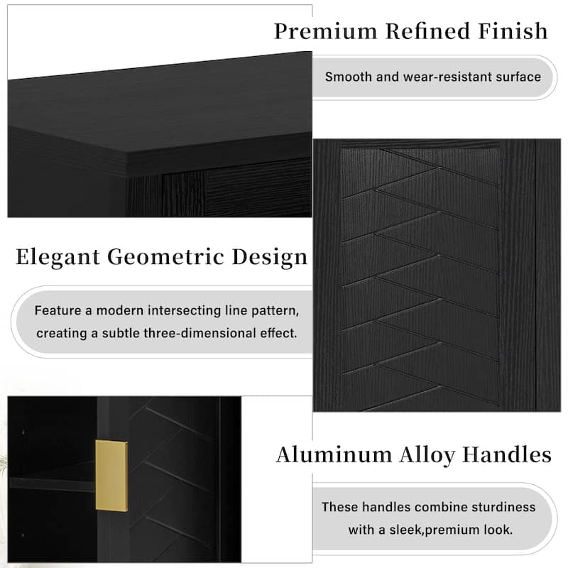 55.1" Modern Sideboard Buffet Cabinet with 4 Doors, Open Shelf, Adjustable Shelves & Side Hooks for Living Room or Dining
