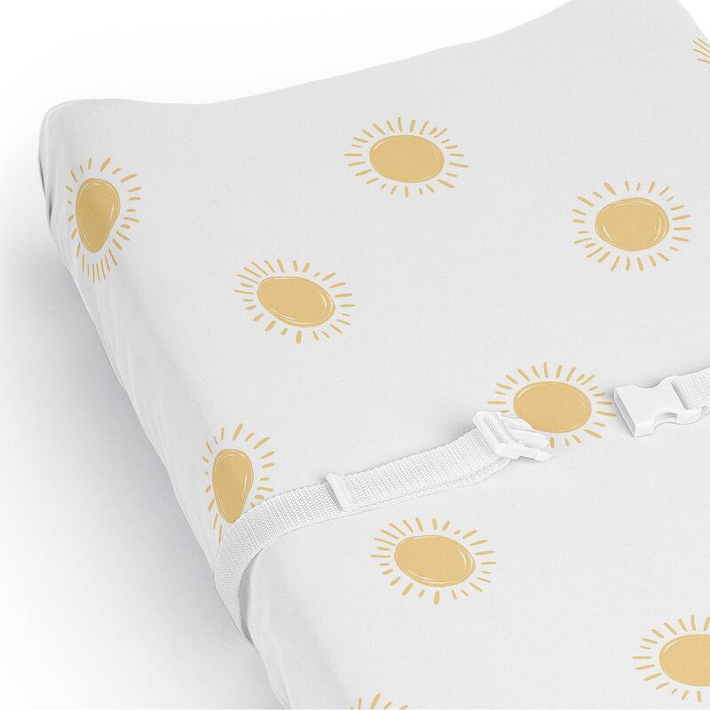 Sweet Jojo Designs White and Yellow Boho Sun Boy, Girl, Unisex/Gender Neutral Changing Pad Cover Sheet - Bohemian, Celestial Sky
